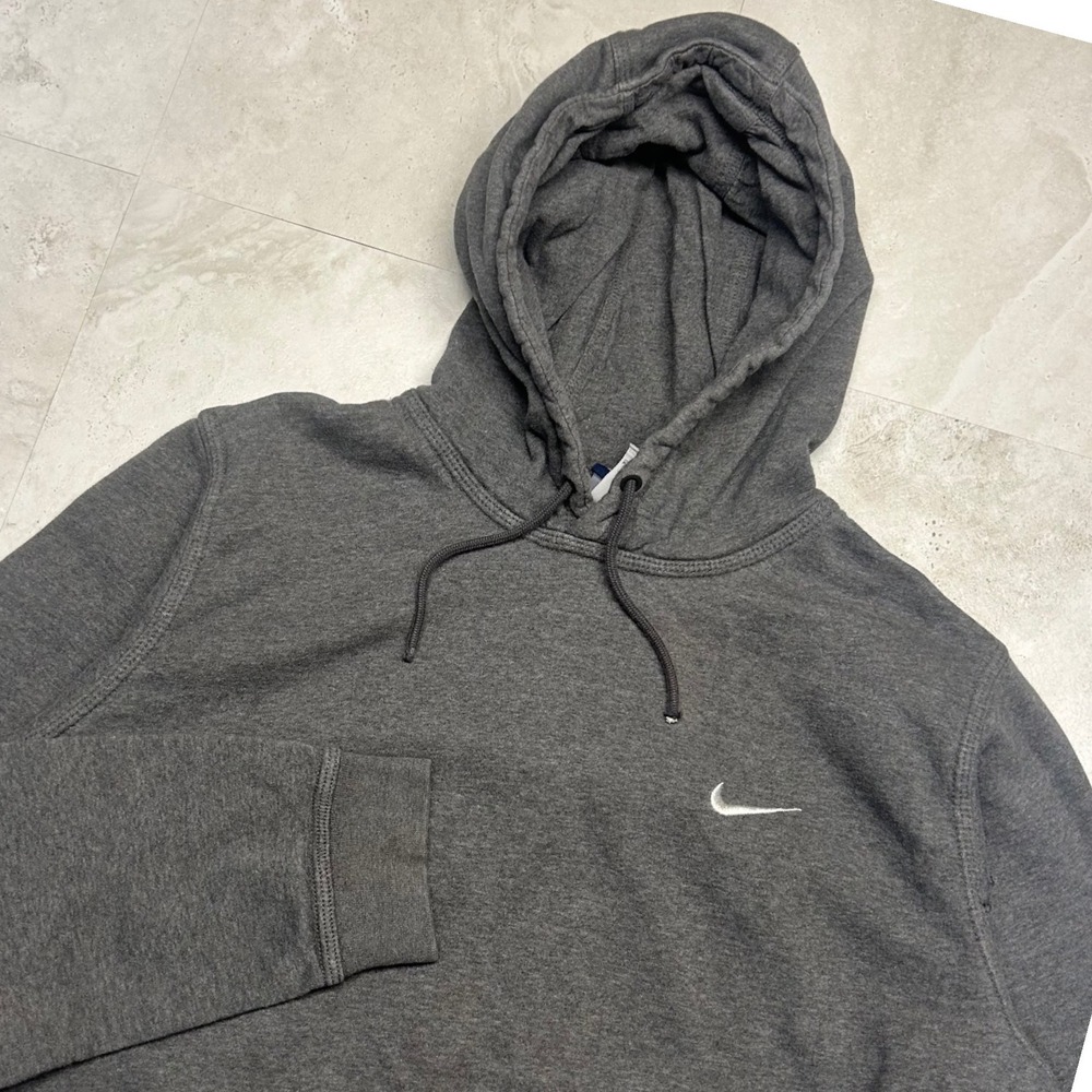 Nike Hoodie Charcoal Grey Mens XL Embroidered Swoosh Y2K Pullover Sweatshirt